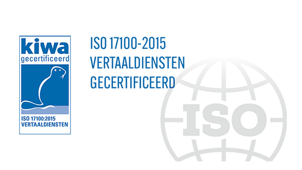 Logo ISO 17100:2015 Keurmerk + Logo KIWA in kleur 600*337 pixels op transparante achtergrond