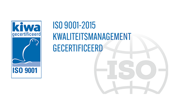 Logo ISO 9001:2015 Keurmerk + Logo KIWA in kleur 600*337 pixels op transparante achtergrond